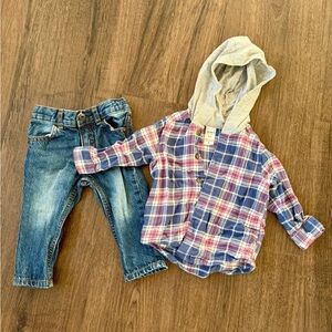 OshKosh B'gosh Plaid Button Down Shirt with Hood